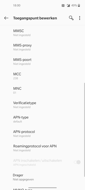 Scroll naar beneden en voer mms-gegevens in