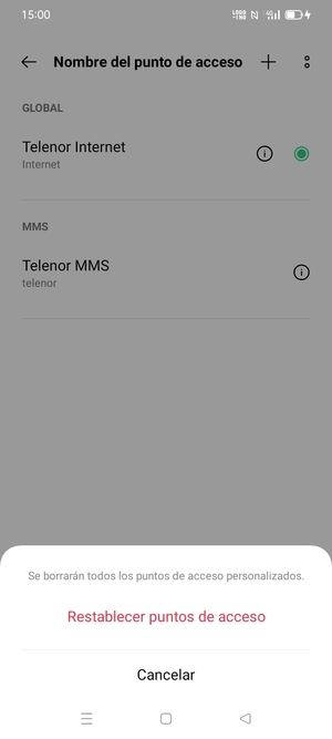 Seleccione Restablecer puntos de acceso
