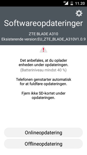 Vælg Onlineopdatering