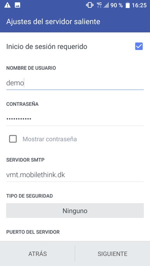 Introduzca la dirección de servidor saliente