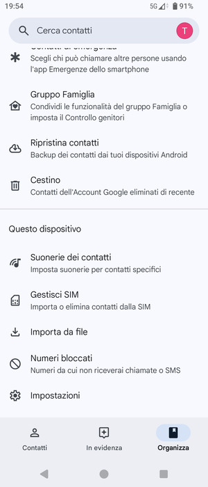 Scorri e seleziona Gestisci SIM