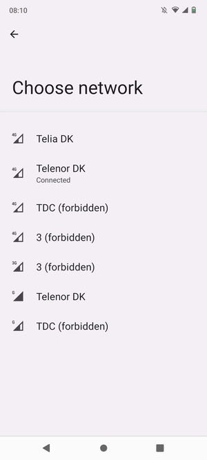 Select a network operator from the list