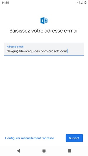 Saisissez votre adresse e-mail et sélectionnez Configurer manuellement l'adresse