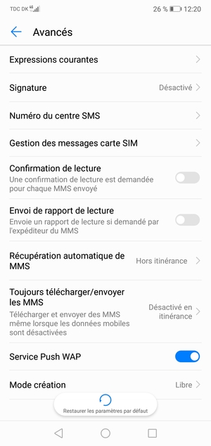 Sélectionnez Numéro du centre SMS