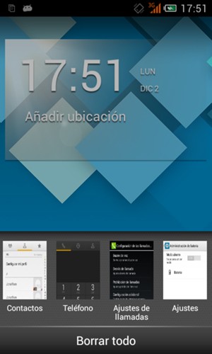 En el menú aparecen las aplicaciones que actualmente se encuentran en ejecución en su Alcatel. Desplácese hacia la izquierda para ver todas las aplicaciones abiertas.