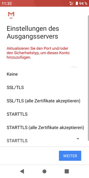 Wählen Sie Keine und WEITER