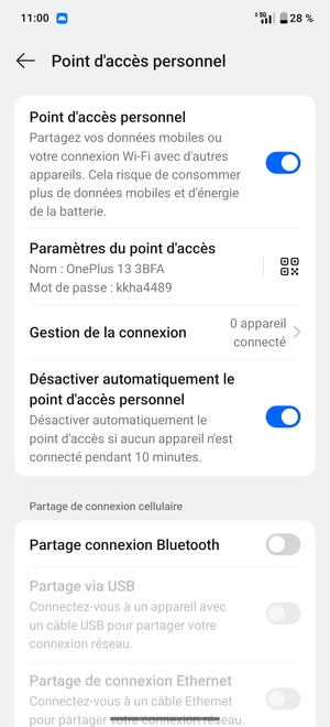 Votre téléphone est maintenant configuré pour être utilisé comme modem