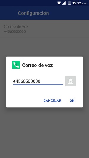 Introduzca el Correo de voz y seleccione OK
