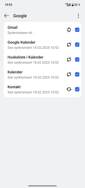 Din informasjon blir synkronisert