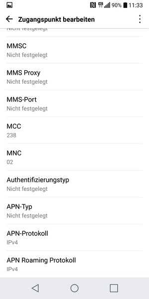 Scrollen Sie nach unten und geben Sie MMS-Informationen ein
