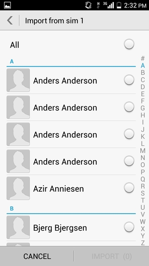 Select 0 selected and Select all or select All