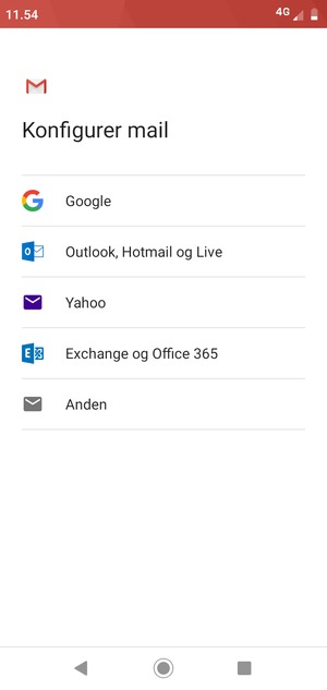 Vælg Exchange og Office 365