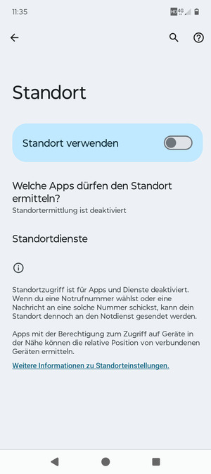 Schalten Sie Standort verwenden aus