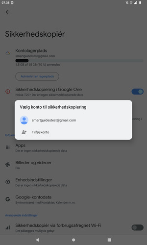 Vælg din sikkerhedskopi-konto