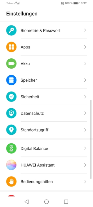 Scrollen Sie und wählen Sie Sicherheit