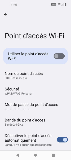 Sélectionnez Mot de passe du point d'accès