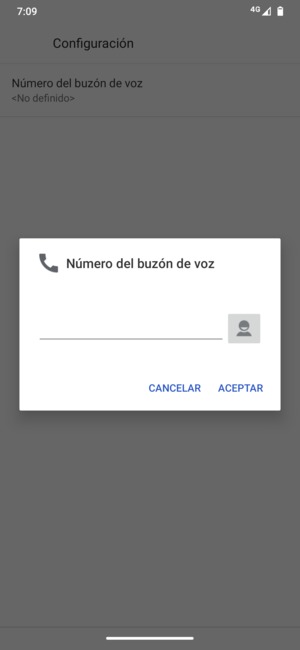 Introduzca el Número del buzón de voz y seleccione ACEPTAR