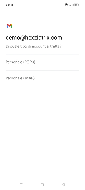 Seleziona Personale (POP3) o Personale (IMAP)