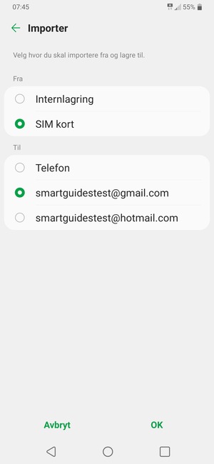 Velg Google-konto og velg OK