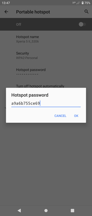 Enter a Wi-Fi hotspot password of at least 8 characters and select OK