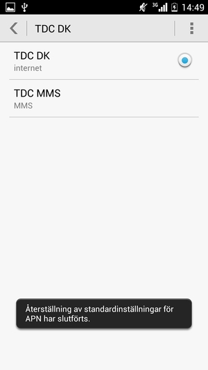 Din telefon kommer återgå till standardinställningar för internet och MMS