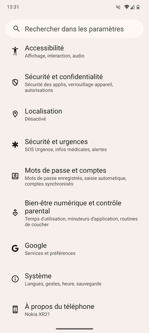 Faites défiler et sélectionnez Systéme