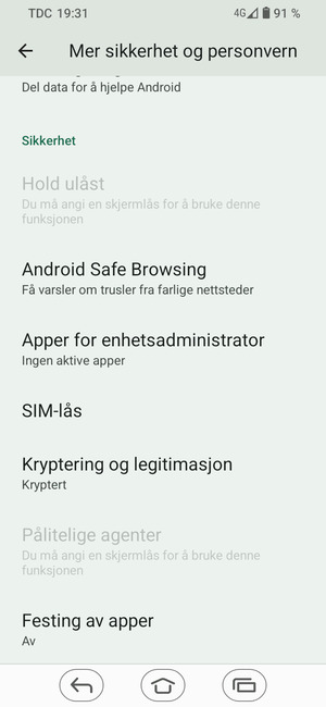 Bla til og velg SIM-lås