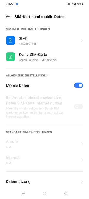 Wählen Sie SIM1 oder SIM2