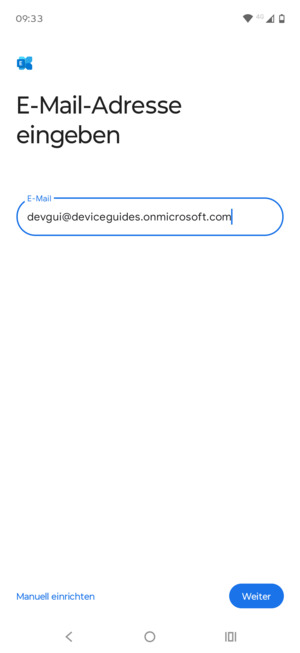 Geben Sie Ihre E-Mail-Adresse ein und wählen Sie Manuell einrichten
