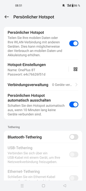 Ihr Handy ist jetzt für die Verwendung als Modem eingerichtet