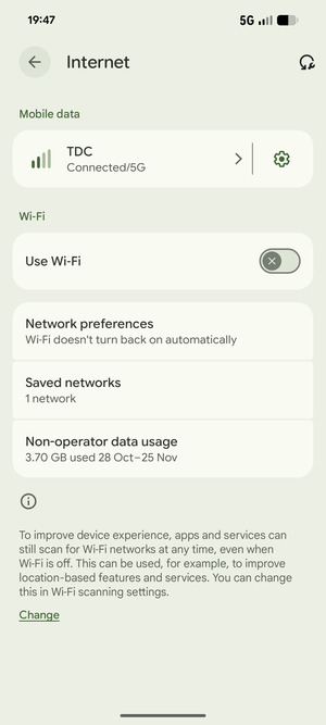 Turn on Use Wi-Fi