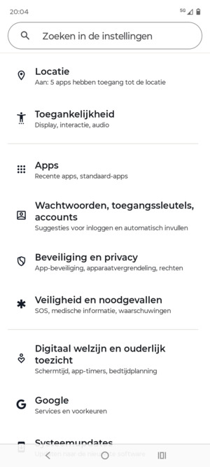 Scroll naar en selecteer Beveiliging en privacy