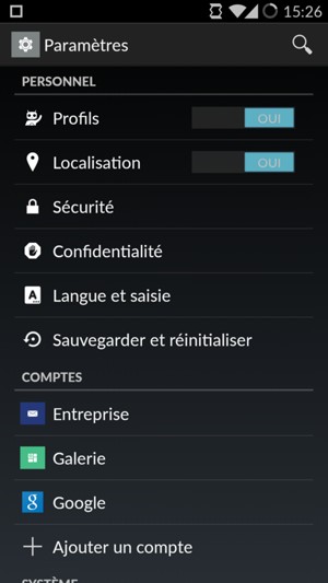 Faites défiler et sélectionnez Localisation