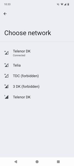 Select a network operator from the list