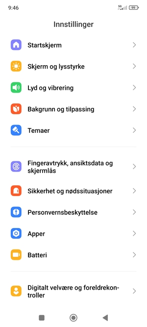 Bla til og velg Fingeravtrykk, ansiktsdata og skjermlås