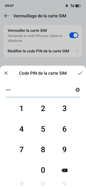 Saisissez code PIN actuel de la carte SIM et sélectionnez OK