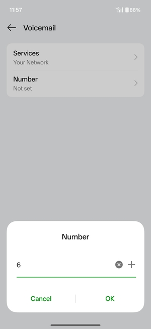 Enter the Voicemail number and select OK