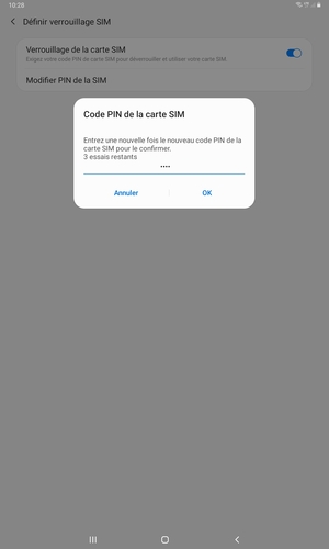 Veuillez confirmer votre nouveau code PIN de la carte SIM et sélectionner OK