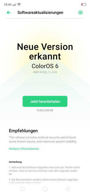 Falls Ihr Handy nicht aktualisiert ist, folgen Sie den Anweisungen auf dem Bildschirm.
