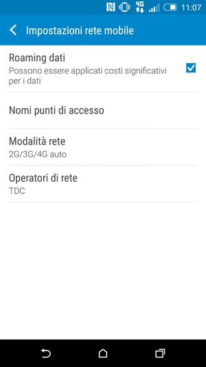 Attiva o disattiva Roaming dati