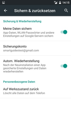 Wählen Sie Sicherungskonto