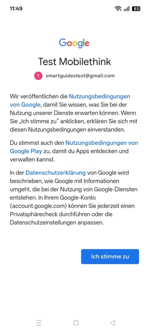 Wählen Sie Ich stimme zu