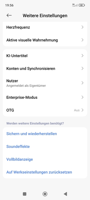Scrollen Sie und wählen Sie Konten und Synchronisieren