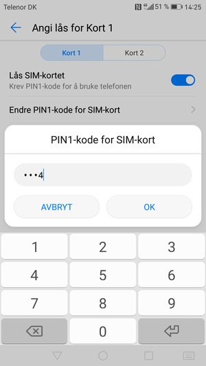 Skriv inn Gammel PIN-kode for SIM-kort og velg OK