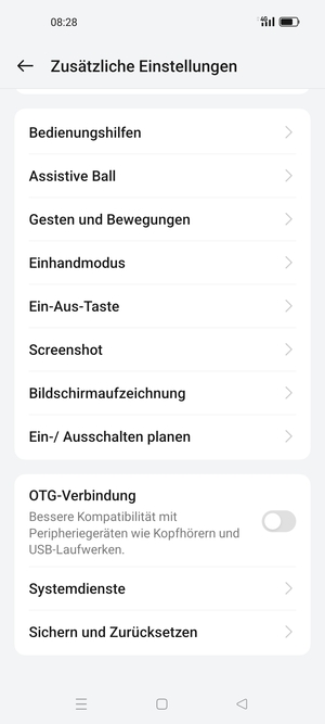 Scrollen Sie und wählen Sie Sichern und Zurücksetzen