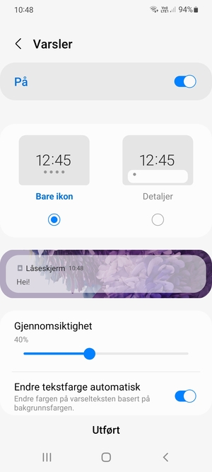 Velg ønsket alternativ og velg Utført