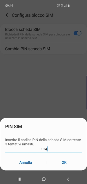 Inserisci Codice PIN della scheda SIM corrente e seleziona OK