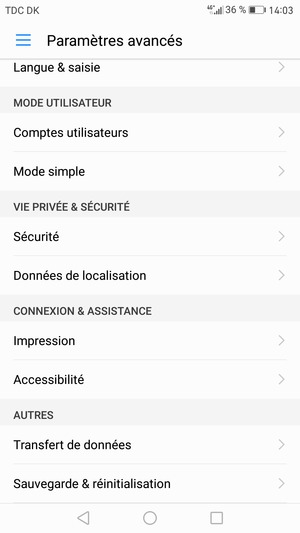 Faites défiler et sélectionnez Sauvegarde & réinitialisation
