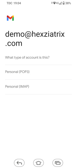 Select Personal (POP3) or Personal (IMAP)