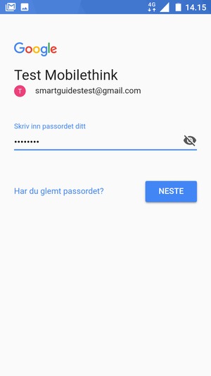 Skriv inn passord og velg NESTE